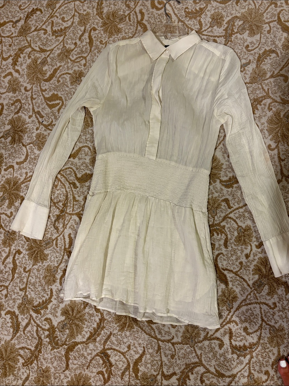 rag & bone Cream Long-Sleeve Smocked Waist dress